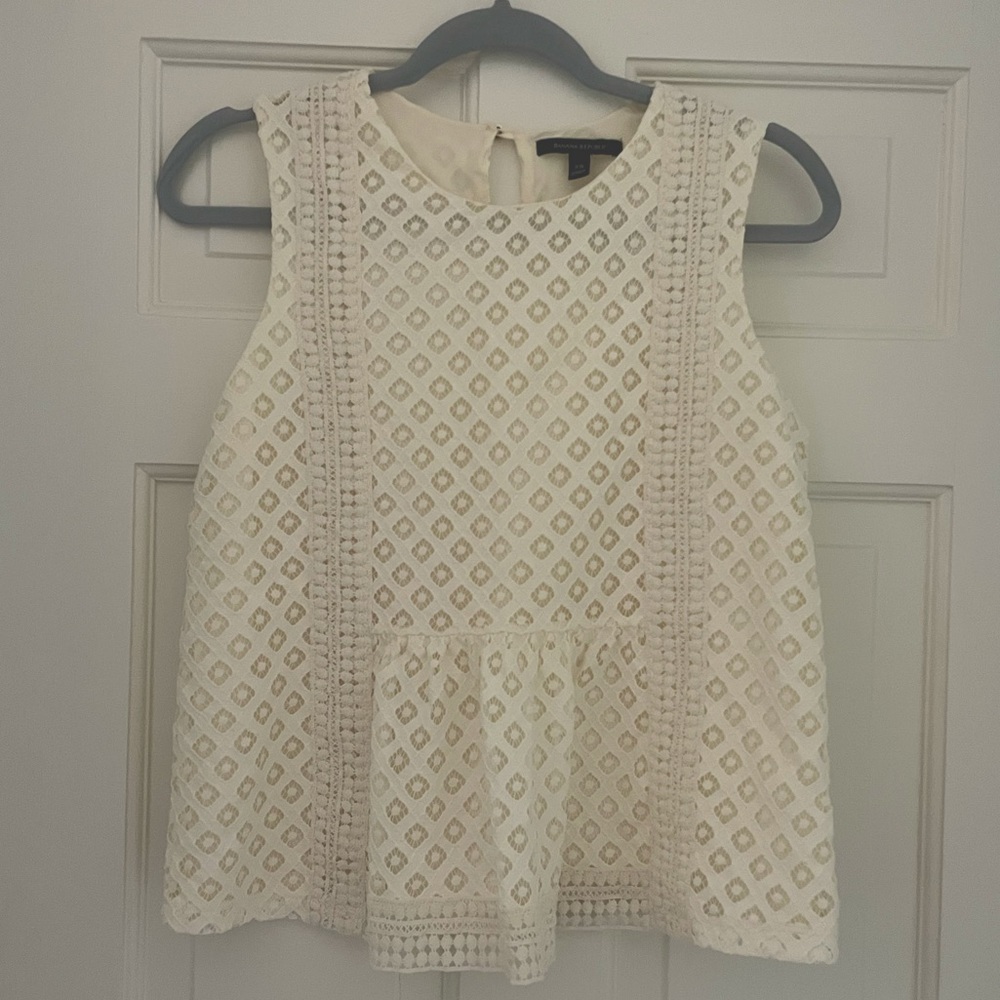 Banana Republic Eyelet Embroidered Ivory White Peplum Front Sleeveless top